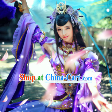 Chinese Yellow Princess Cosplay Costumes and Headdress Complete Set