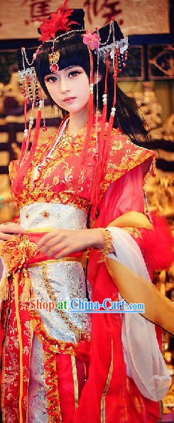 Chinese Red Bride Beauty Wedding Dresses and Hair Jewelry Complete Set