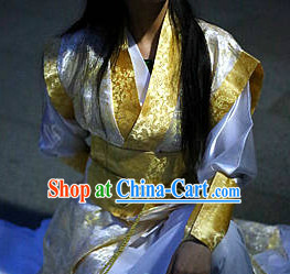 Chinese White Yellow Swordsman Costume Complete Set