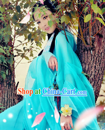 Chinese Sky Blue Fairy Clothing Complete Set