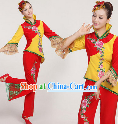 Professional Chinese Yang Ge Group Dancing Outfit Complete Set