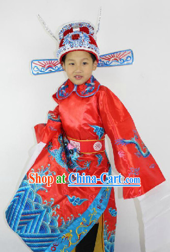 Traditional Chinese Stage Official Costumes and Hat for Children