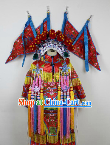 Ancient Chinese Beijing Opera Phoenix Costumes and Helmet Complete Set for Kids