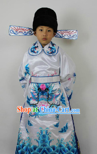 Traditional Chinese Opera Official Costumes and Hat for Kids