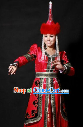 Mongolian Noblewoman Clothes and Hat Complete Set