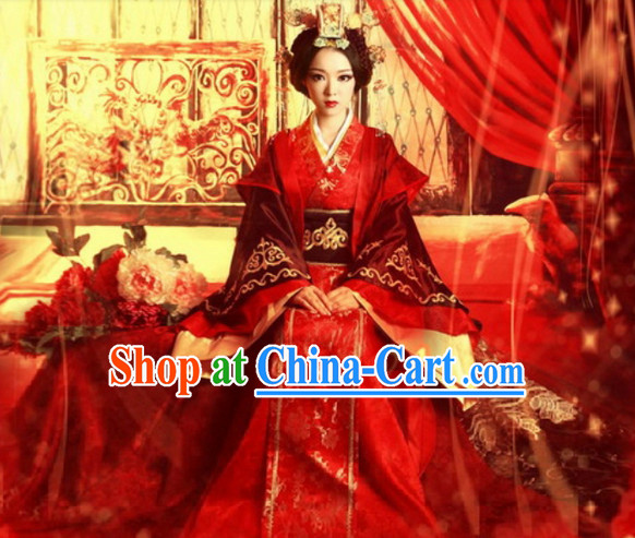 Han Dynasty Wedding Dress and Hair Decorations Complete Set