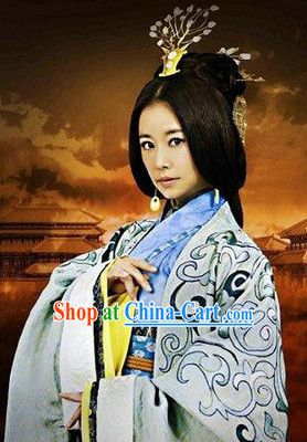 Ancient Chinese Han Dynasty Empress Dresses and Hair Decoration Complete Set