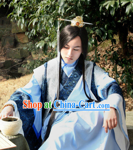 Traditional China Hanfu Costumes and Hair Accessories Complete Set