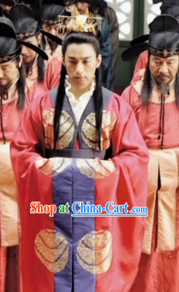 Ancient Korean Palace Imperial Emperor Costumes and Coronet Complete Set