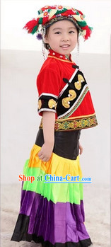 Traditional Yi Ethnic Group Dancing Costumes for Kids
