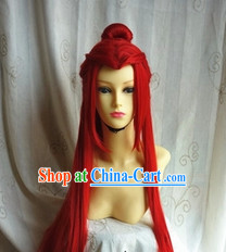 Ancient Chinese Style Long Red Cosplay Wig for Men