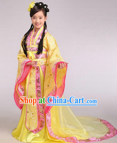 Ancient Chinese Kids Princess Robe and Headwear Complete Set