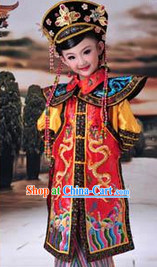 Ancient Chinese Empress Costumes and Hat Full Set for Children