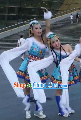 Tibetan Dance Costumes and Headwear Complete Set for Students