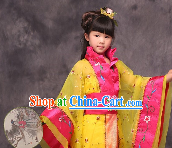 Yellow Long Trail Ancient Chinese Princess Costumes for Kids
