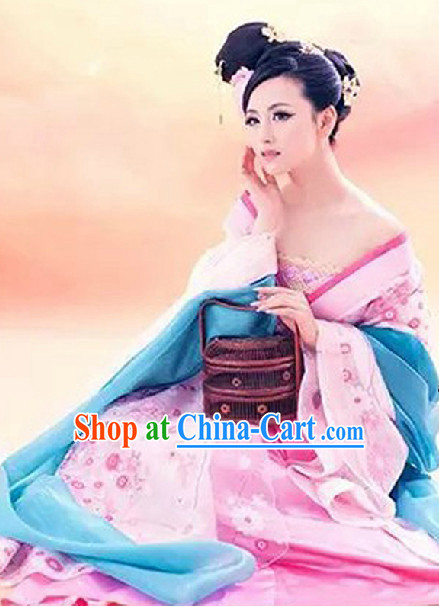 Ancient Chinese Pink Beauty Costumes and Headwear Complete Set