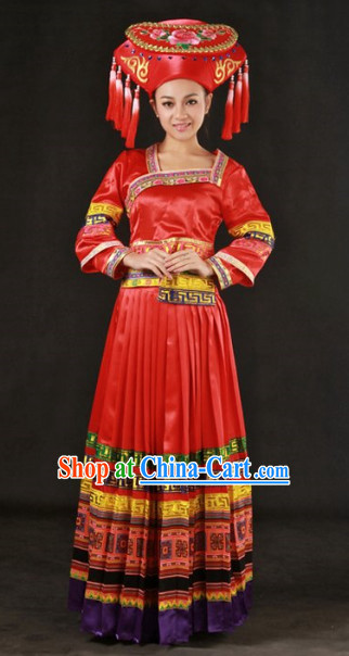 Miao People Wedding Dress and Hat Complete Set for Brides