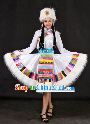 The Chinese Tibetan Ethnic Minority Clothing and Headwear Complete Set