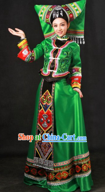 Top Zhuang Ethnic Minority Clothes and Hat Complete Set