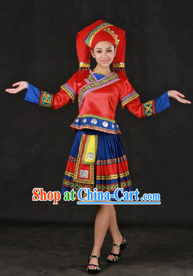 China Guangxi Zhuang People Clothes and Headwear