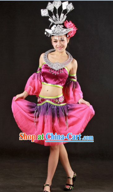 Miao People Dance Costumes and Headwear Full Set