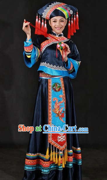 Traditional Chinese Zhuang Clothes and Hat for Women
