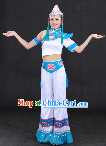 Yi Minority Folk Costumes and Hat Complete Set for Girls