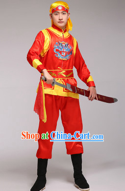 Classical Embroidered Dragon Dancer Blouse Pants and Headband Uniform