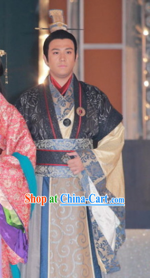 Ancient Chinese Chunqiu Time Imperial Prince Costumes and Crown Complete Set