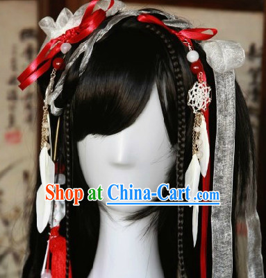 Chinese Classic Black Guzhuang Hanfu Wig and Hair Accessories for Girls