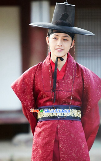 Ancient Korean Red Clothes and Black Hat Complete Set