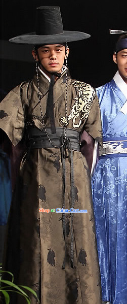 Ancient Korean Top Offiical Costumes and Hat Complete Set