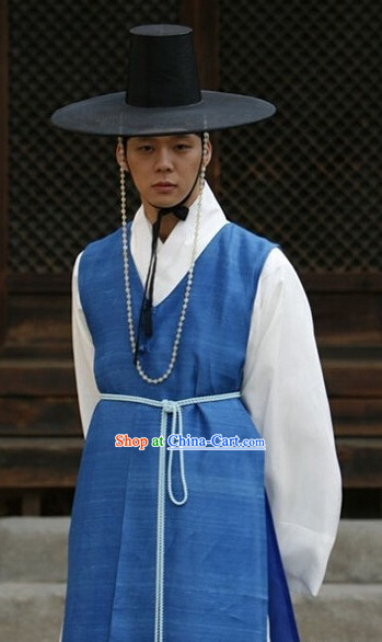 Traditional Korean Male Costumes and Hat Complete Set