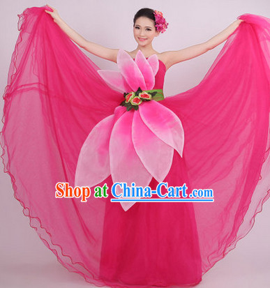 Traditional Peach Color Petal Dance Costumes and Headwear for Girls