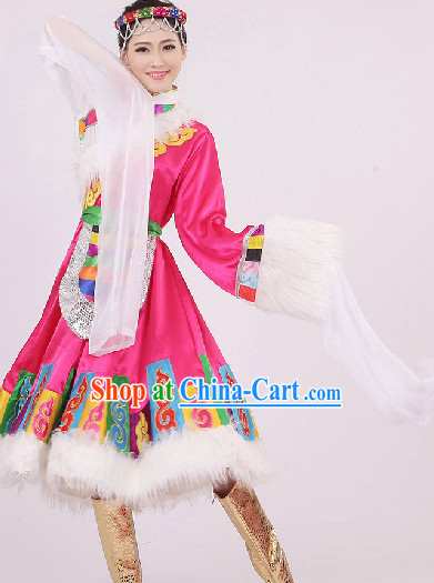 Big Festival Celebration Stage Tibetan Dancing Costumes and Headwear for Girls