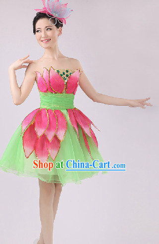 Enchanting Effect Lotus Dance Costume and Headwear Complete Set for Women 1
