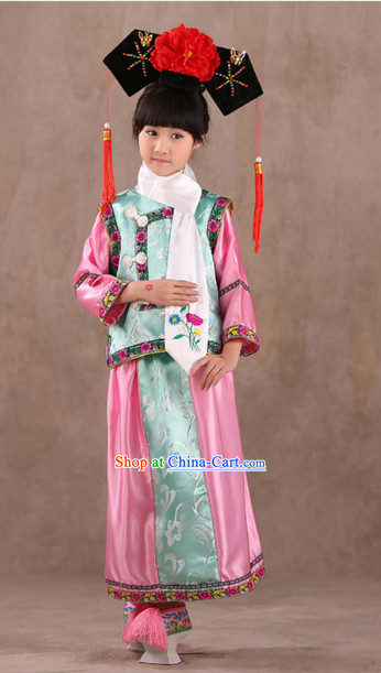 Qing Dynasty Princess Clothes and Headwear for Children