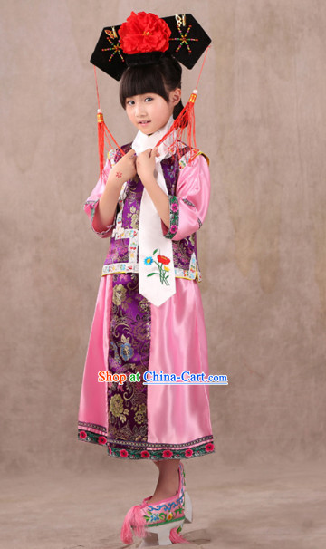 Qing Dynasty Princess Costume and Headwear for Children