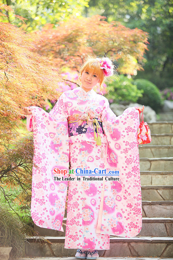 Traditional Japanese Pink Kimono Set For Women 