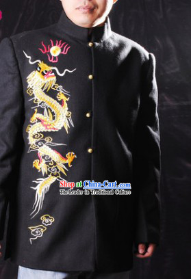 Traditional Chinese Black Embroidered Dragon Blouse