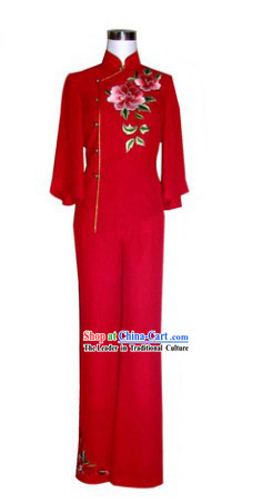 Chinese Classical Red Embroidered Flower Wedding Toasting Outfit