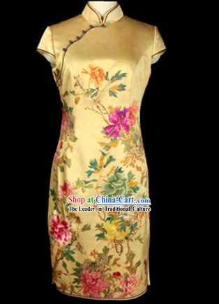 Traditional Chinese Important Ceremony Flower Cheongsam