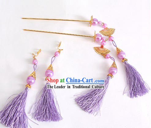 Ancient Chinese Purple Hanfu Style Hairpins and Earrings