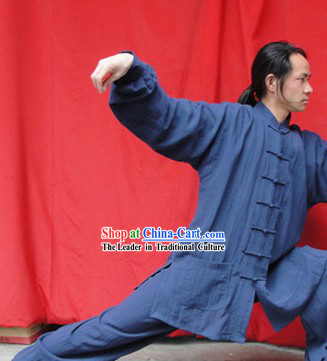 Classic Deep Blue Cotton Mandarin Chinese Wu Shu Uniform