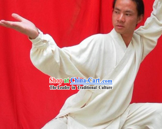 Top Quality White Natural Flax Mandarin Chinese Martial Arts Suit