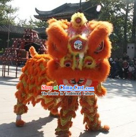 Orange Color Long Wool Folk Lion Dance Costume Complete Set