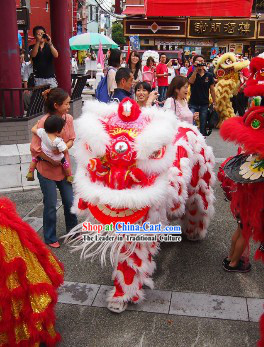 White Wool Red Underneath Lion Dance Dress Complete Set