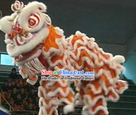Traditional White and Orange Lion Dance Costume Complete Set