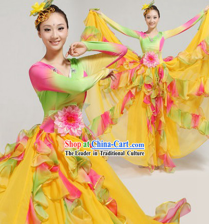 Rainbow Color Opening Dance Costumes and Headwear Complete Set for Women