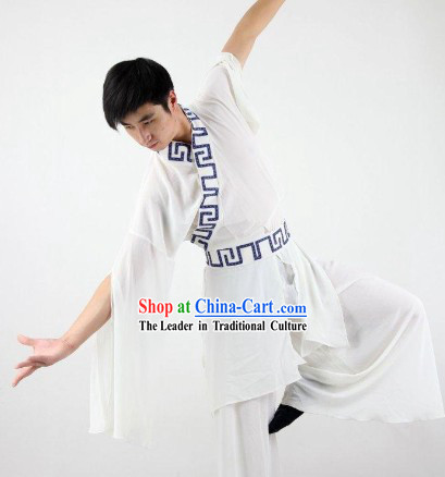 White Wide Sleeves Classical Dance Costumes for Men